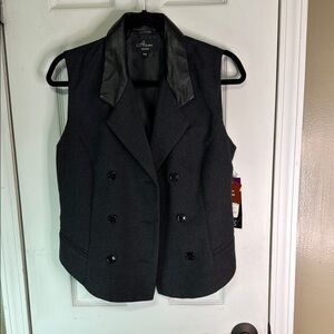 NWT Alanni 100% Wool Leather Trim Black Double-Breasted Vest Size 12 Petite